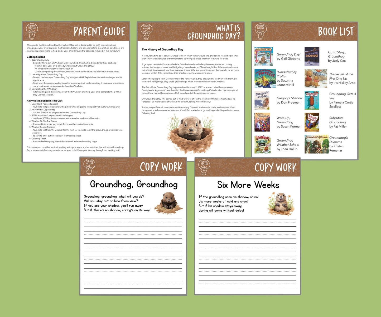 Groundhog Day Curriculum Instant Download - Curious Kids Lab