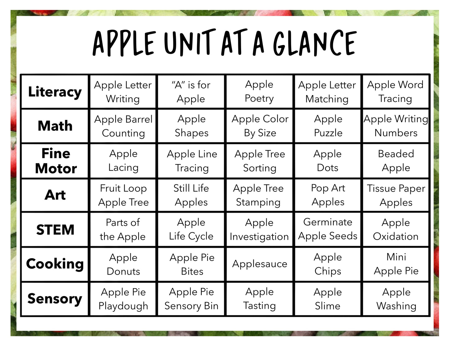 Apple Preschool Curriculum - Instant Download